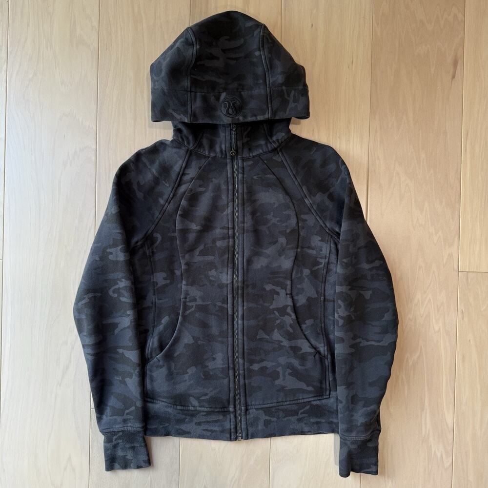 Lululemon Scuba Hoodie 6 Black Camo Full Zip Jacket Workout Athleisure Yoga - Picture 2 of 9